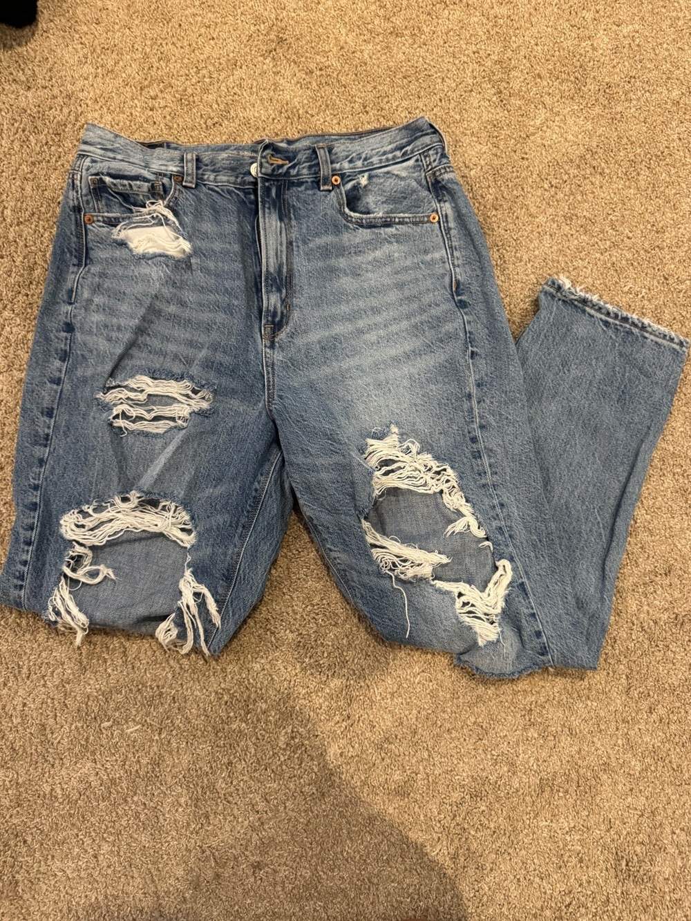 American Eagle Women's Distressed Light Blue Ripped Jeans